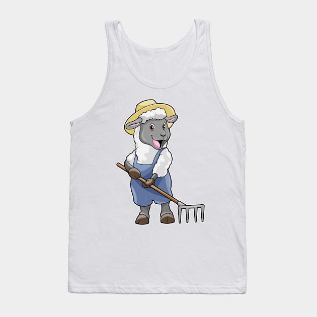 Sheep as Farmer with Rake & Hat Tank Top by Markus Schnabel